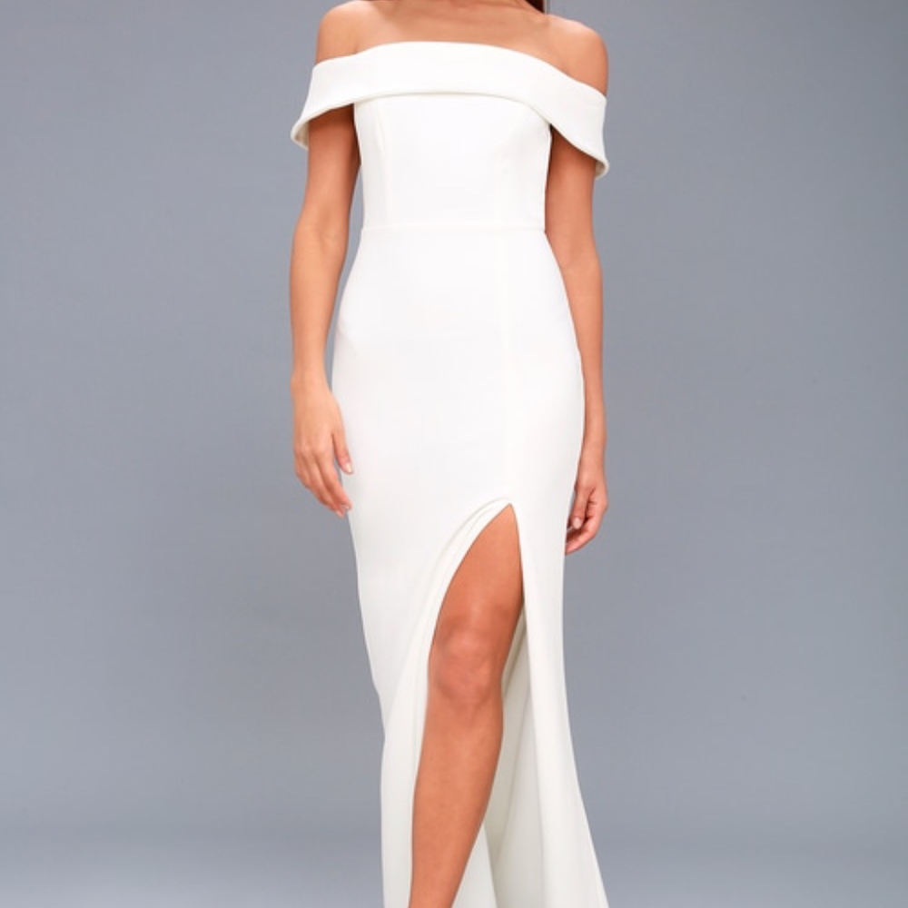 AVELINE WHITE OFF-THE-SHOULDER MAXI DRESS